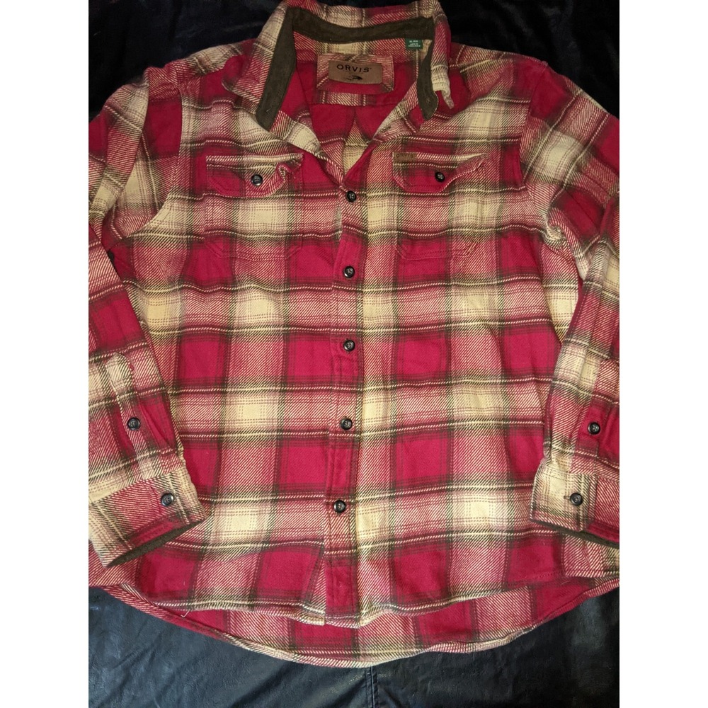 Orvis Shacket Red Plaid Size XL Pockets  Cotton Plaid